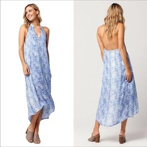 O'Neill Misha Blue Printed V-Neck Midi Dress, sz M